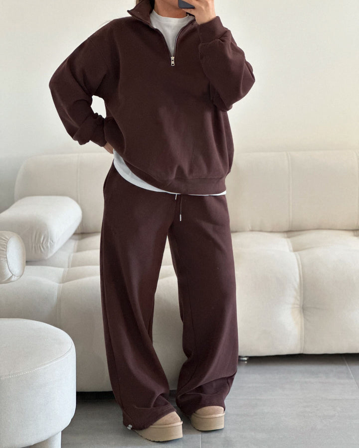 Damen Oversize Sweatshirt mit Halbzip und hohem Stehkragen – Avérine