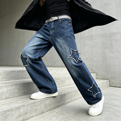 Herren Modische Weit geschnittene Jeans mit Sternen-Dekor Echoarchiv
