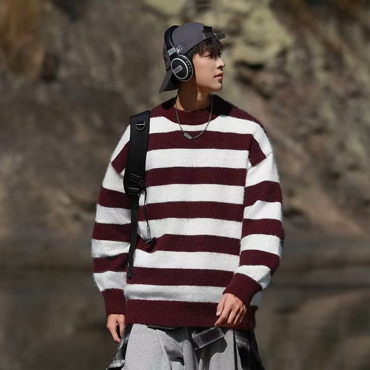 Herren modischer Strickpullover mit lässigem Streifenmuster und Oversized-Schnitt Echoarchiv