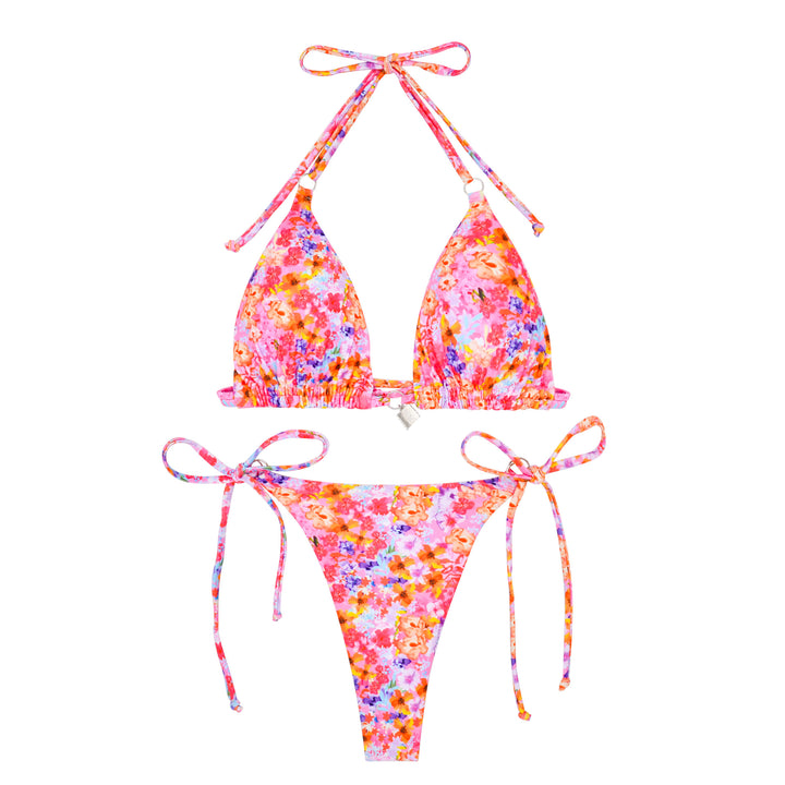Damen Triangel-Bikini mit verspielten Bindebändern und Blumenmuster Echo Archiv