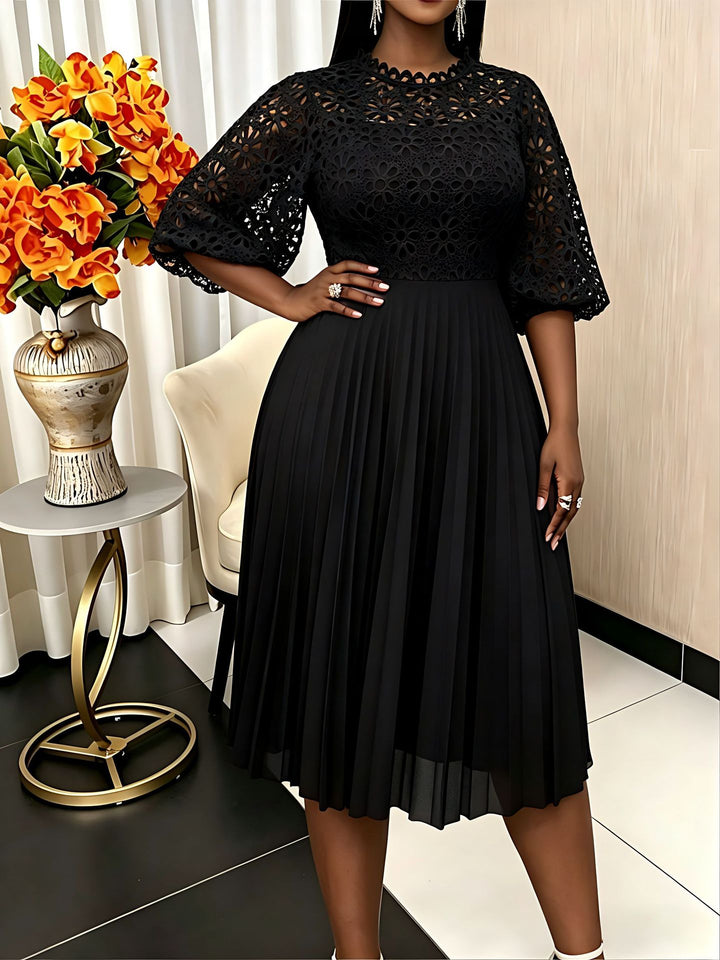 Damen elegantes Midikleid mit Spitzenoberteil und plissiertem Rock Echo Archiv