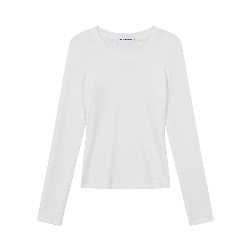 Damen Langarmshirt mit V-Ausschnitt und tailliertem Slim-Fit Echoarchiv