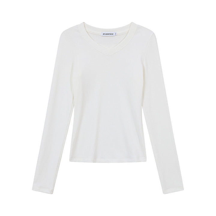Damen Langarmshirt mit V-Ausschnitt und tailliertem Slim-Fit Echoarchiv
