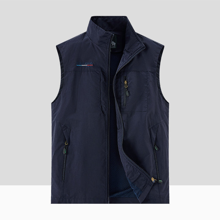 Herren Leichte multifunktionale Outdoor-Utility‑Weste mit Mesh‑Futter und mehreren Reißverschlusstaschen Echoarchiv