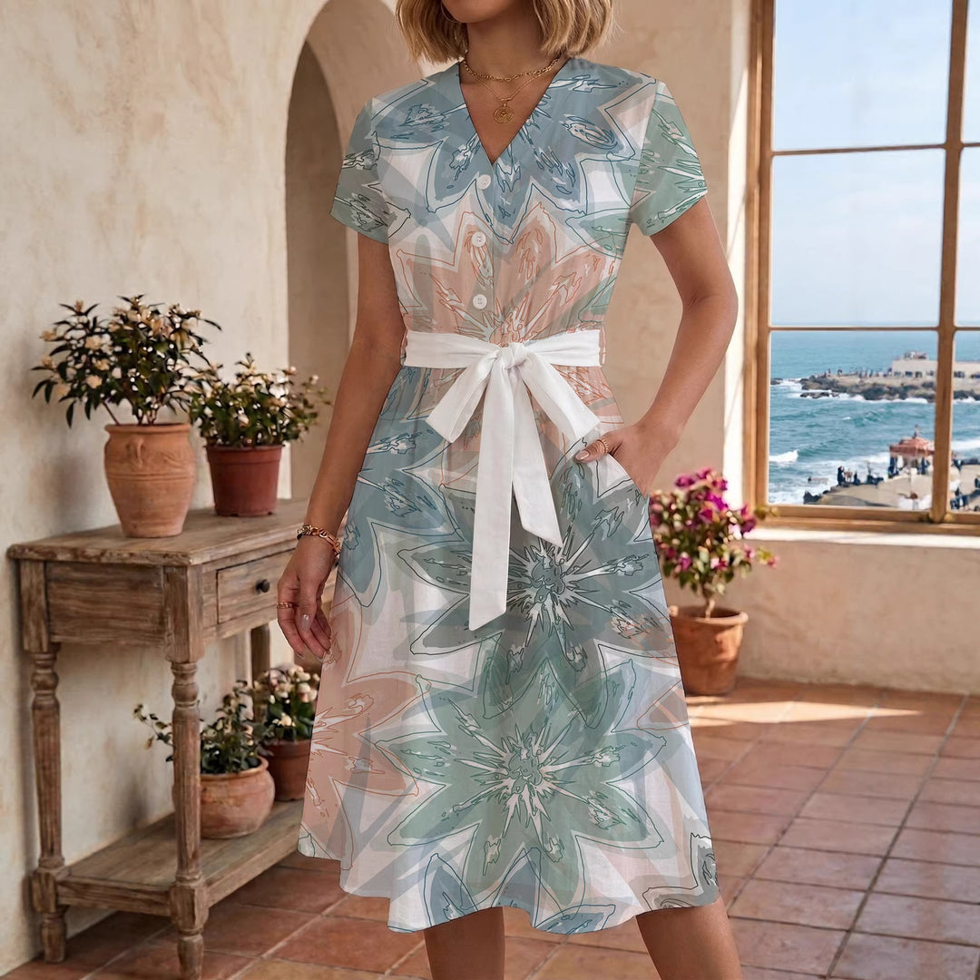 Damen Midi Kleid mit floralen Akzenten und tailliertem Schnitt Echo Archiv