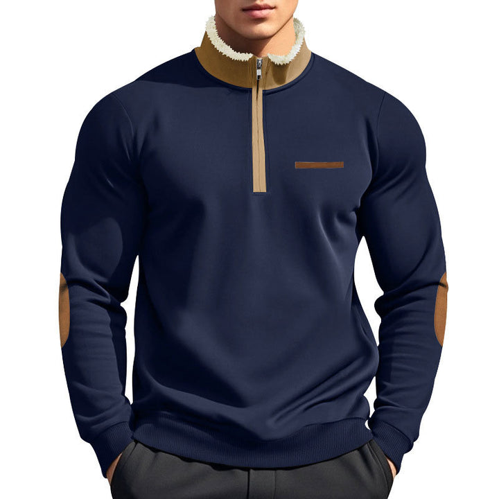 Herren nan Halbzip-Troyer mit Teddyfleece-Kragen und Leder-Ellbogenpatches Echo Archiv