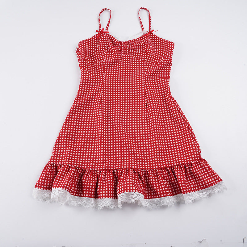 Damen Sommerkleid mit Rüschen und fröhlichem Karomuster Echo Archiv