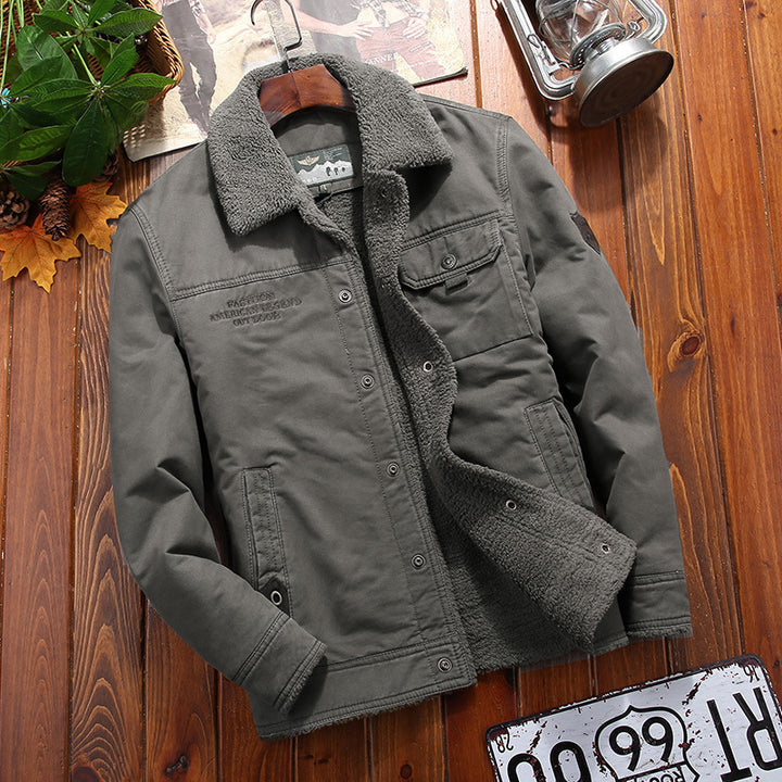 Herren Robuste Canvas-Truckerjacke mit vollem Sherpa-Innenfutter und verdeckter Druckknopfleiste Echo Archiv