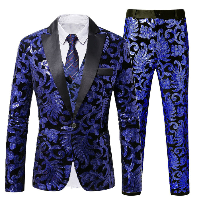 Herren elegantes Pailletten-Anzugset mit floralem Muster Echoarchiv