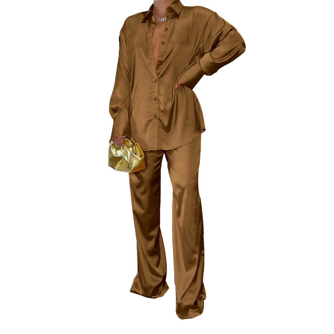 Damen Satin-Hemd und Palazzo-Hose Lounge-Set Echoarchiv