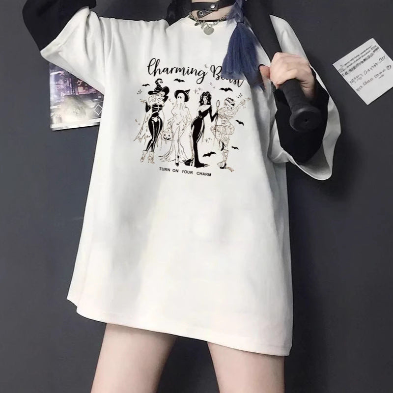 Damen T-Shirt mit künstlerischem Skelettmotiv und einzigartigem Druck Echo Archiv