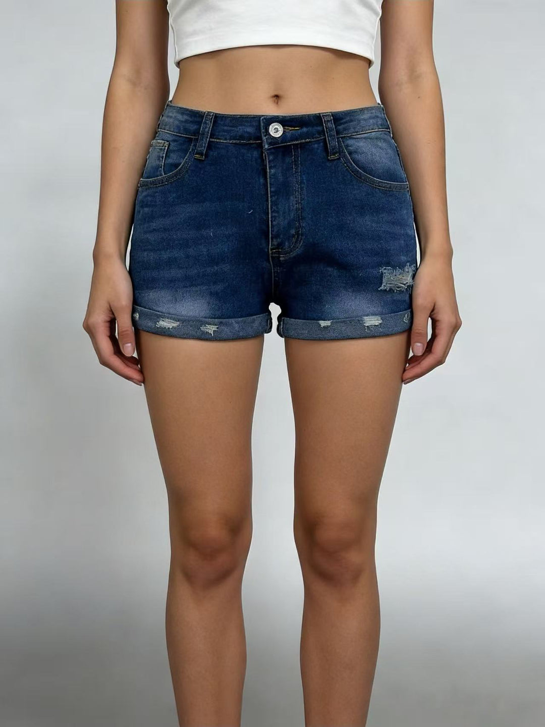 Damen lässige Destroyed Denim-Shorts mit umgeschlagenem Saum Echo Archiv