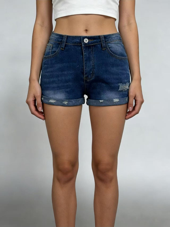 Damen lässige Destroyed Denim-Shorts mit umgeschlagenem Saum Echo Archiv