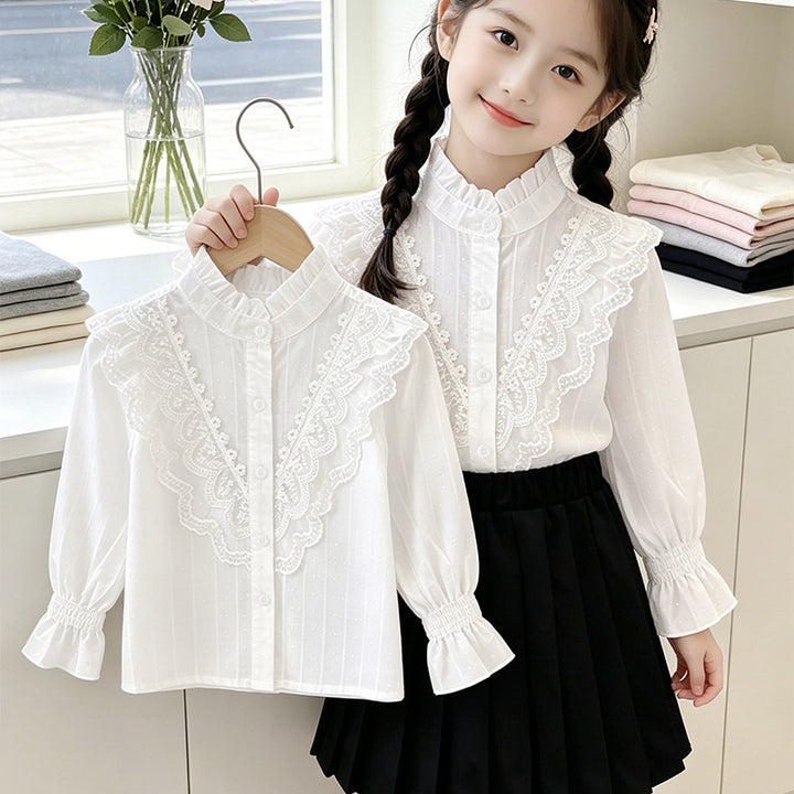 Mädchen elegante Bluse mit Rüschendetails und Spitzenbesatz Echo Archiv