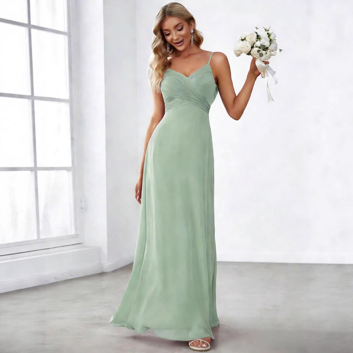 Damen nan fließendes Chiffon-Abendkleid mit überkreuzter Drapage, Empire-Taille und feinen Spaghettiträgern Echo Archiv