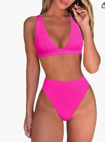 Damen Hochtailliertes Bikini Set mit V-Ausschnitt Echo Archiv