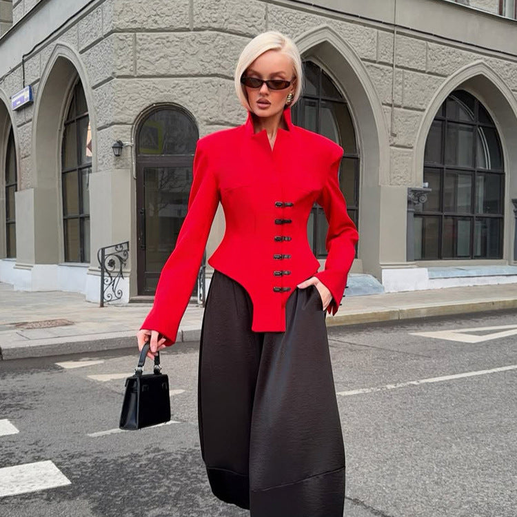 Damen Taillierter Stehkragen-Blazer mit Korsett-Tailierung Echoarchiv