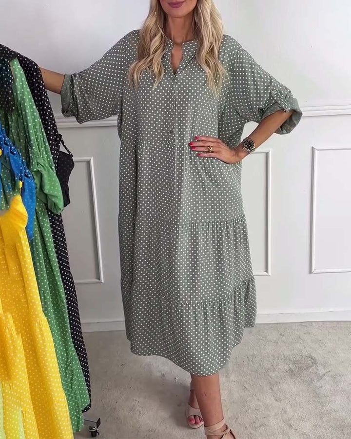 Damen nan lässiges Stufenmidikleid mit Stehkragen, verdeckter Knopfleiste und dreiviertelärmeln Echo Archiv