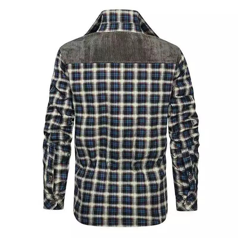 Herren karierte Hemdjacke mit wärmender Sherpa‑Innenfutter und verstärktem Schulterbesatz – Taviero