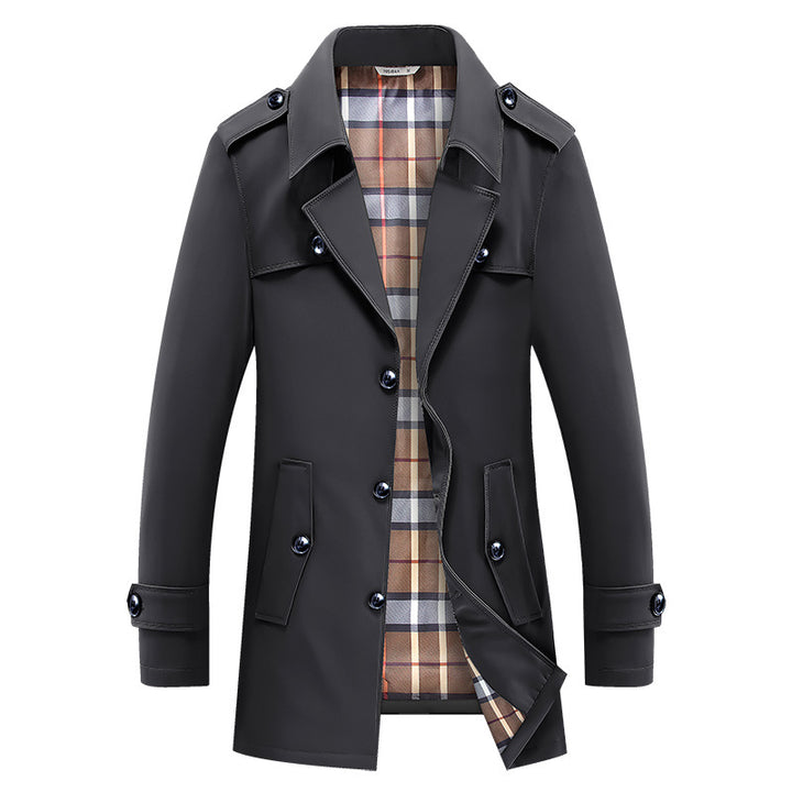 Herren Kurztrenchcoat mit kariertem Innenfutter und Schulterklappen – Marzano