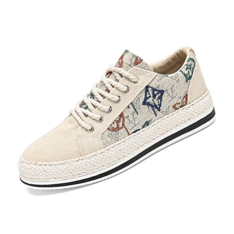 Damen bestickte Canvas‑Sneaker mit Quastenanhänger und geflochtener Plateausohle Echo Archiv