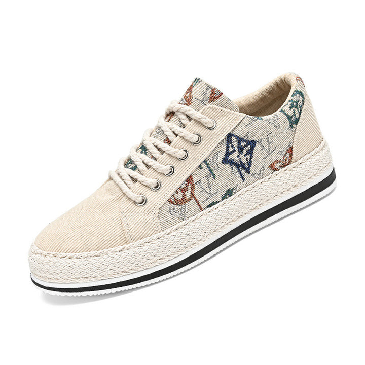 Damen bestickte Canvas‑Sneaker mit Quastenanhänger und geflochtener Plateausohle Echo Archiv