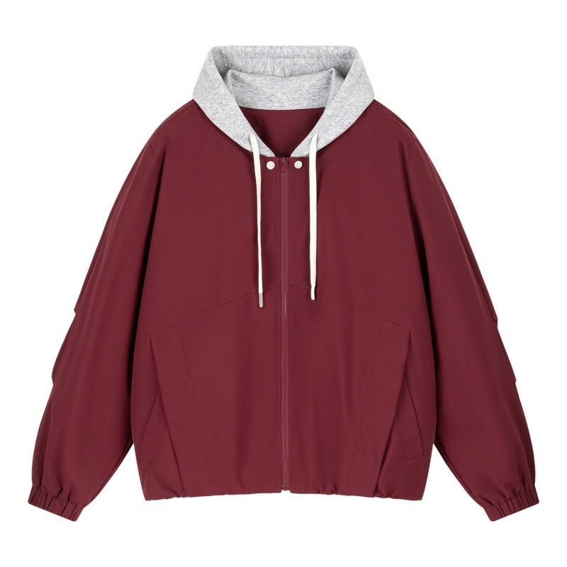Unisex Oversize Kapuzen‑Zipjacke mit kontrastiertem Kapuzenfutter und elastischem Saum Echoarchiv