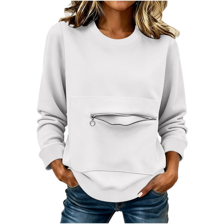 Damen locker geschnittenes Sweatshirt mit Frontreißverschlusstasche und Rundhalsausschnitt – Avérine