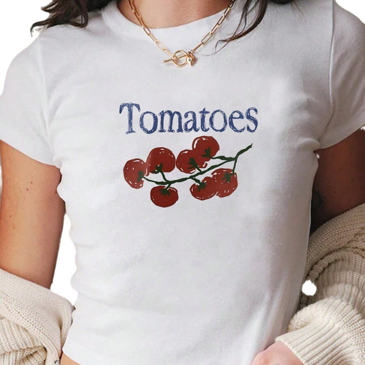 Damen Crop-T-Shirt mit kreativem Tomatenmotiv Echo Archiv