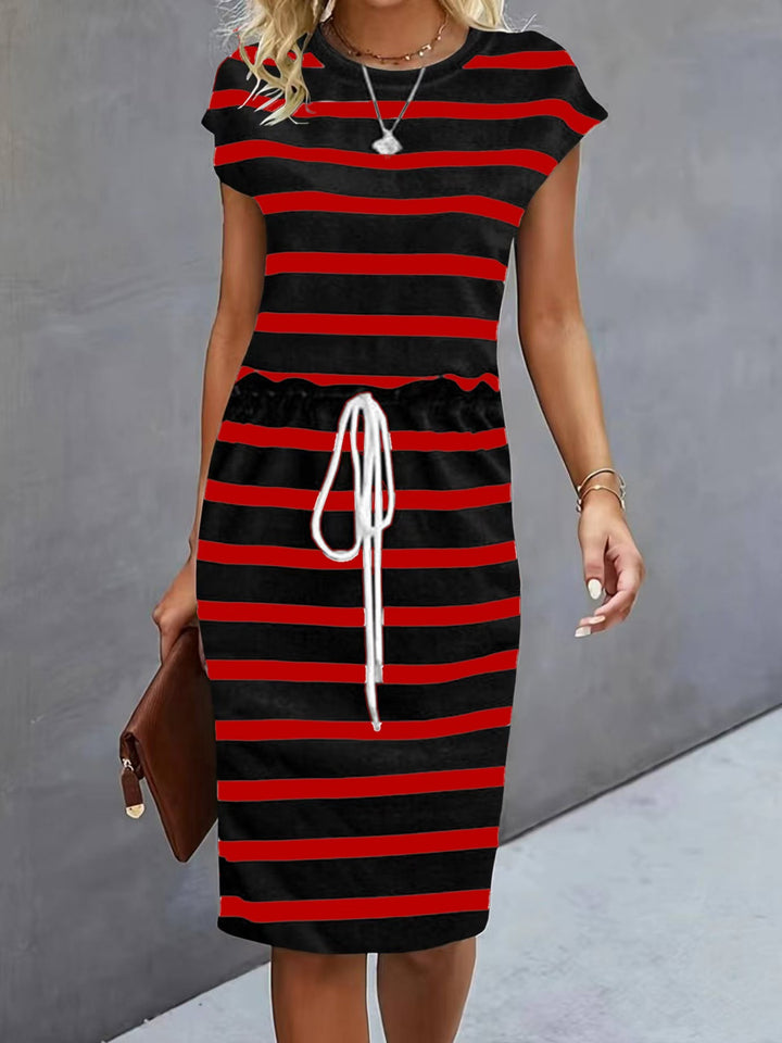 Damen Freizeitleinenkleid mit bunten Streifen und verstellbarem Taillenzug Echo Archiv