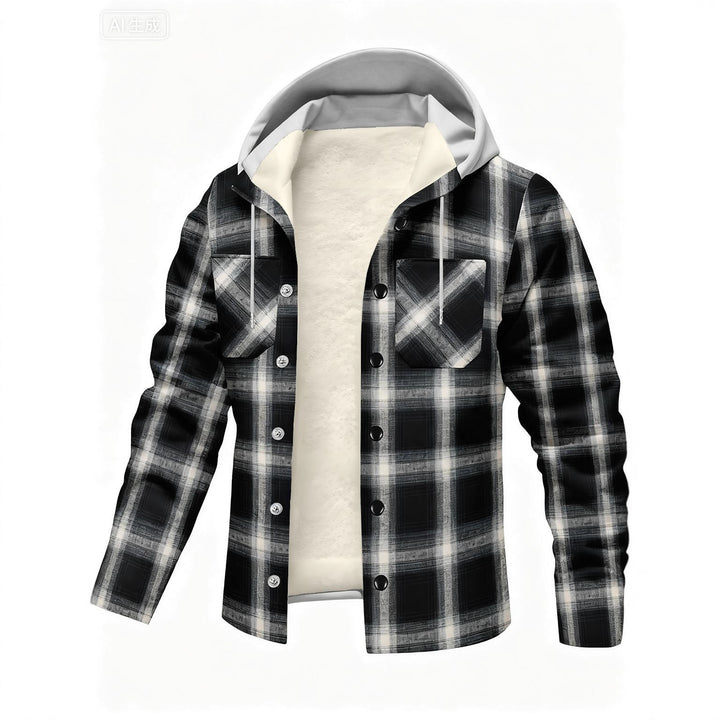 Herren Fleecegefütterte Karo-Jacke mit Kapuze Echoarchiv