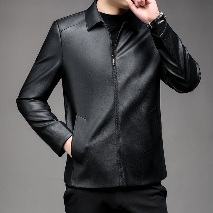 Herren elegante Lederjacke mit minimalistischen Design und steigendem Kragen Echoarchiv