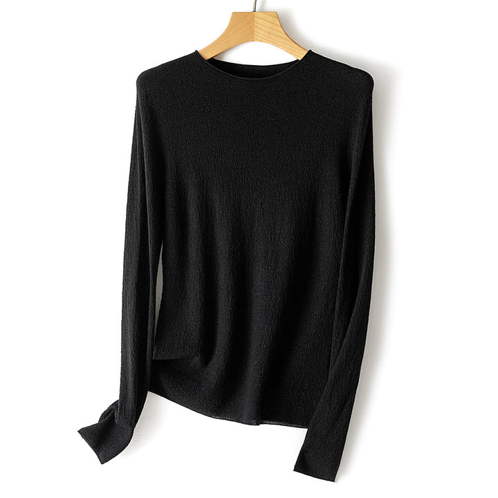 Damen Leichter strukturierter Langarm-Strickpullover mit Rundhals und feiner Crinkle-Optik Echoarchiv