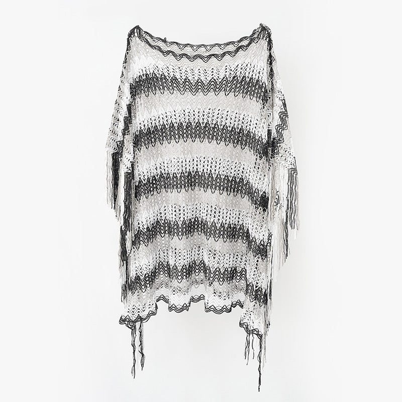 Damen Leichter Makramee‑Netzponcho mit langen Fransen Echo Archiv