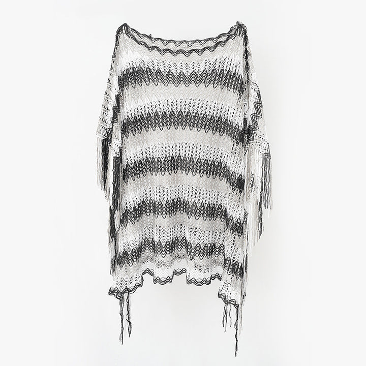Damen Leichter Makramee‑Netzponcho mit langen Fransen Echo Archiv