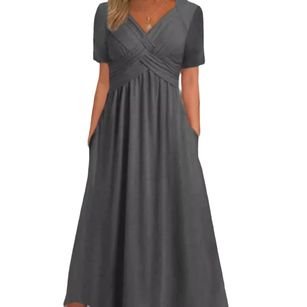 Damen nan Maxikleid kurzarm mit überkreuztem Oberteil und Eingrifftaschen Echo Archiv