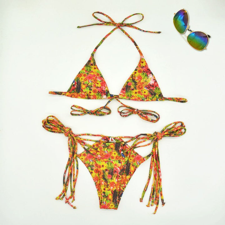 Damen Triangel-Bikini mit verstellbaren Riemen und fröhlichem Blumenmuster Echo Archiv