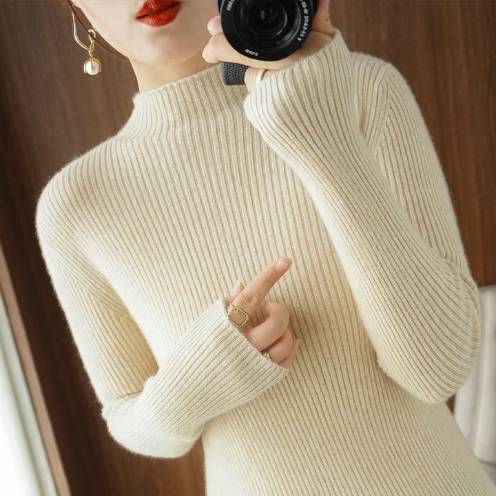 Damen Körperbetonter Rippenstrick-Rollkragenpullover mit Stretch-Effekt Echoarchiv