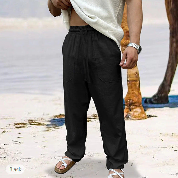 Herren lässige Leinen-Joggerhose mit elastischem Tunnelzug, aufgesetzten Taschen und konischer Silhouette – Sorevano