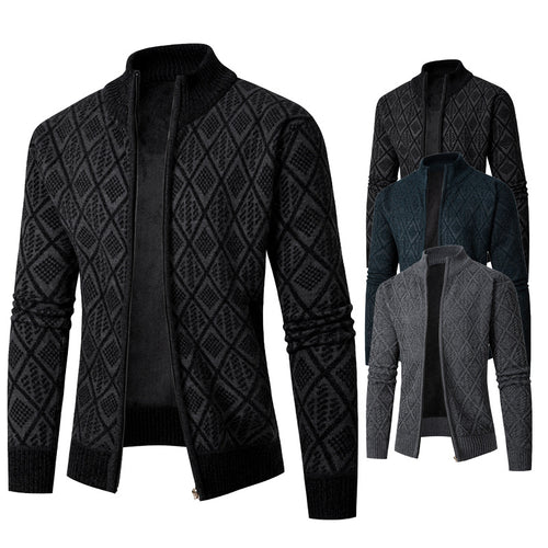 Herren Strickzipjacke mit Diamantjacquard, Stehkragen und Zweiwege-Reißverschluss Echo Archiv