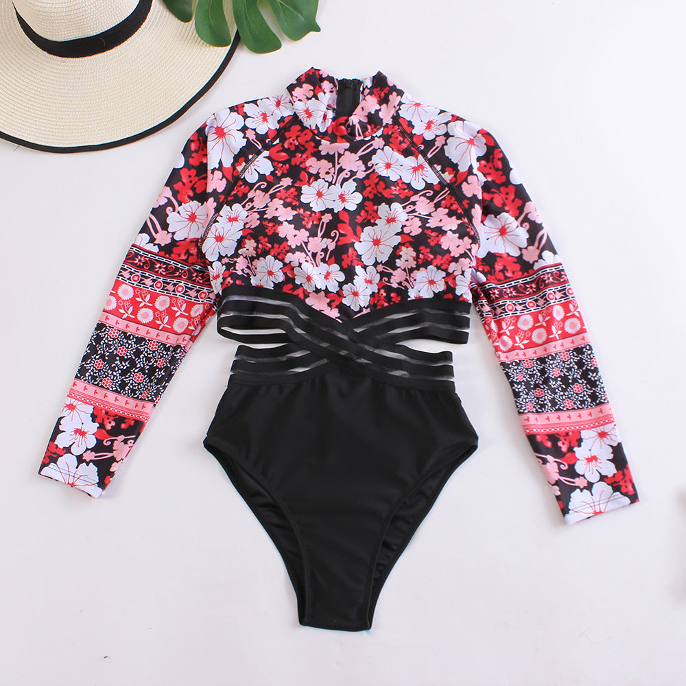 Damen Sportlicher Langarm-Badeanzug mit floralem Design – Maréssa