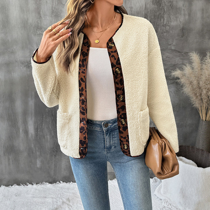 Damen Gemütlicher Teddy-Blazer mit Leopardenmuster Echo Archiv