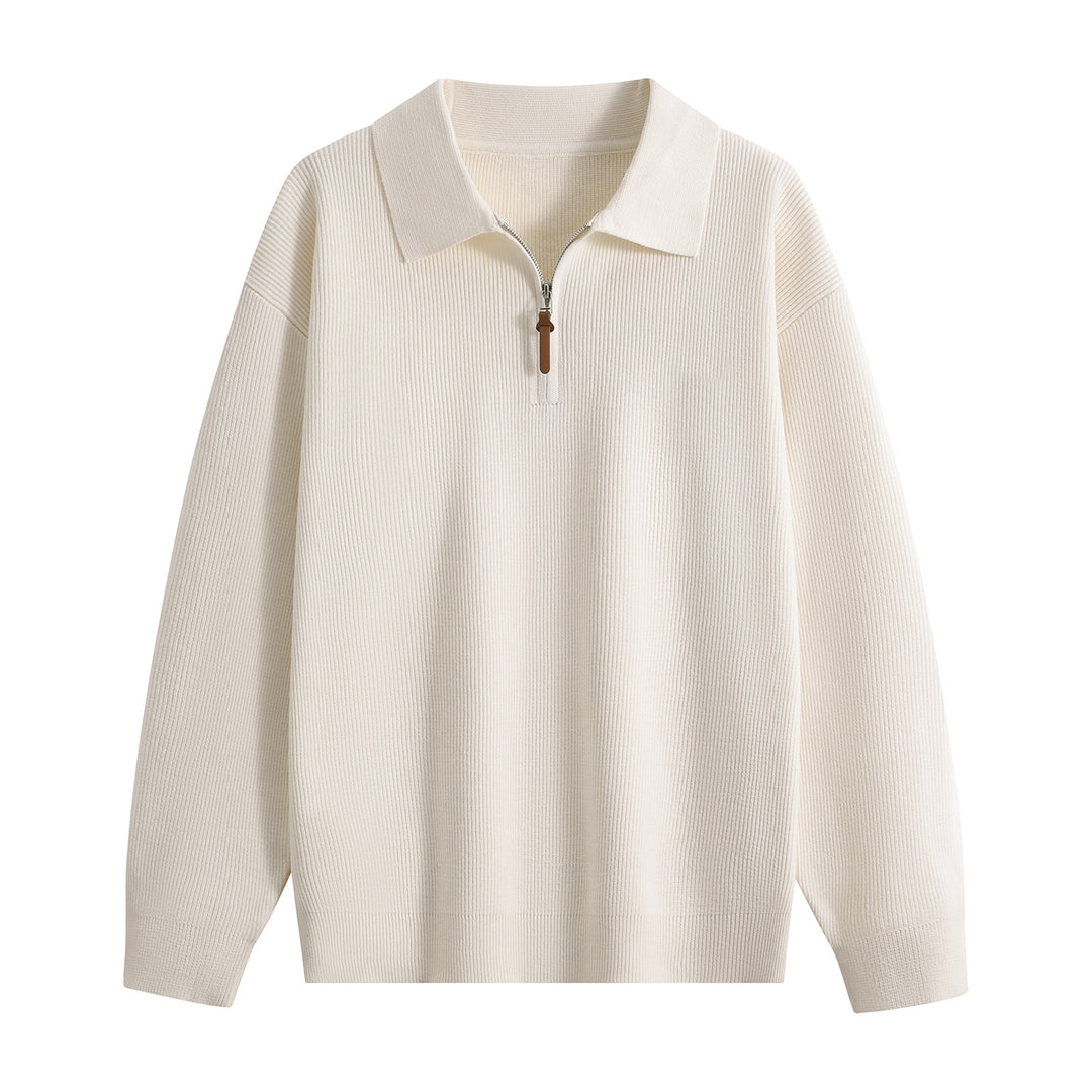 Damen Oversize Rippstrick-Pullover mit Polokragen & Kurz‑Zip Echoarchiv