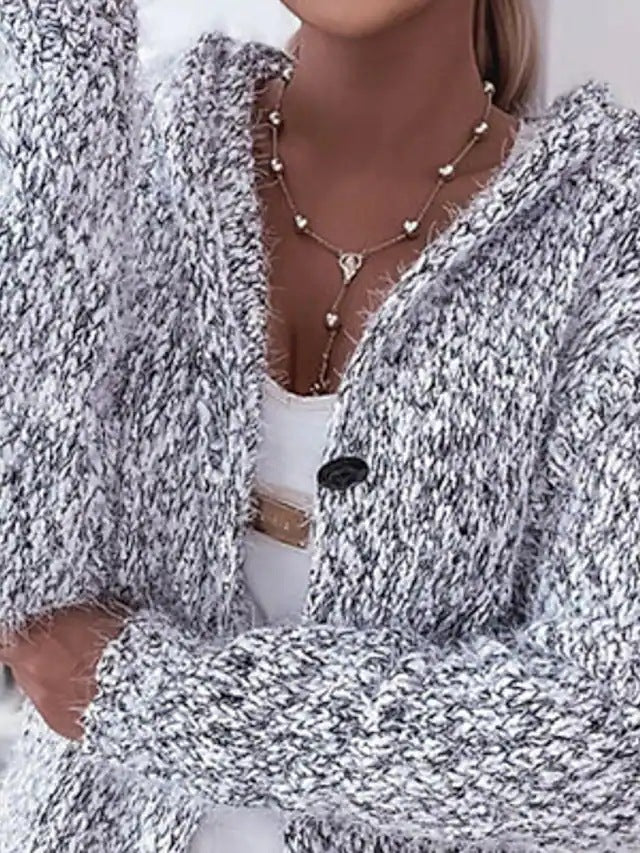 Damen Langer Mélange-Kuschelcardigan mit Kapuze, Hornknopf und Eingrifftaschen Echo Archiv