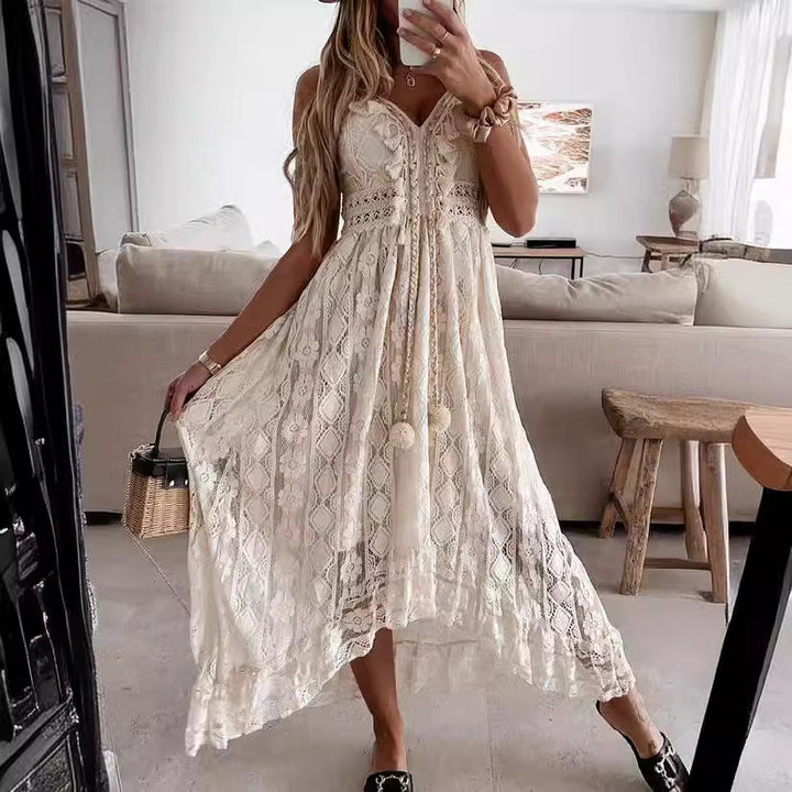 Damen Boho-Maxikleid mit Spitzenakzenten und dekorativen Quasten Echo Archiv