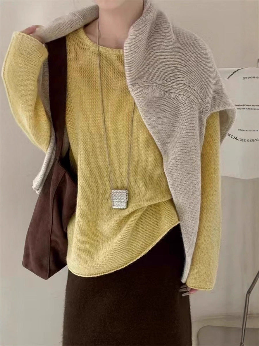 Damen Leichter Oversize-Feinstrickpullover mit Rundhals, dezentem Sheer-Effekt und gerundetem Saum Echoarchiv