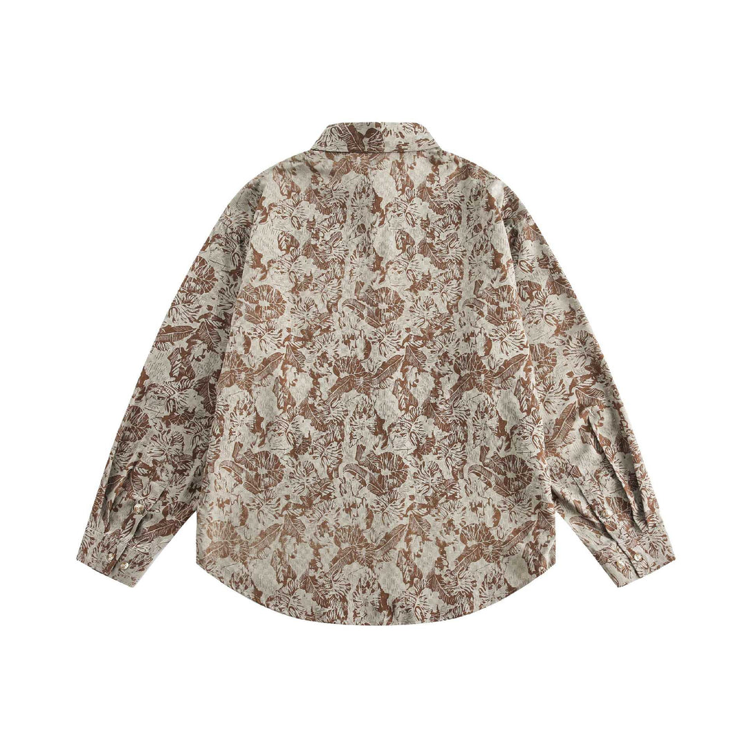 Unisex Oversize Hemd im Leinenstil mit Allover‑Floralmuster und abgerundetem Saum Echoarchiv