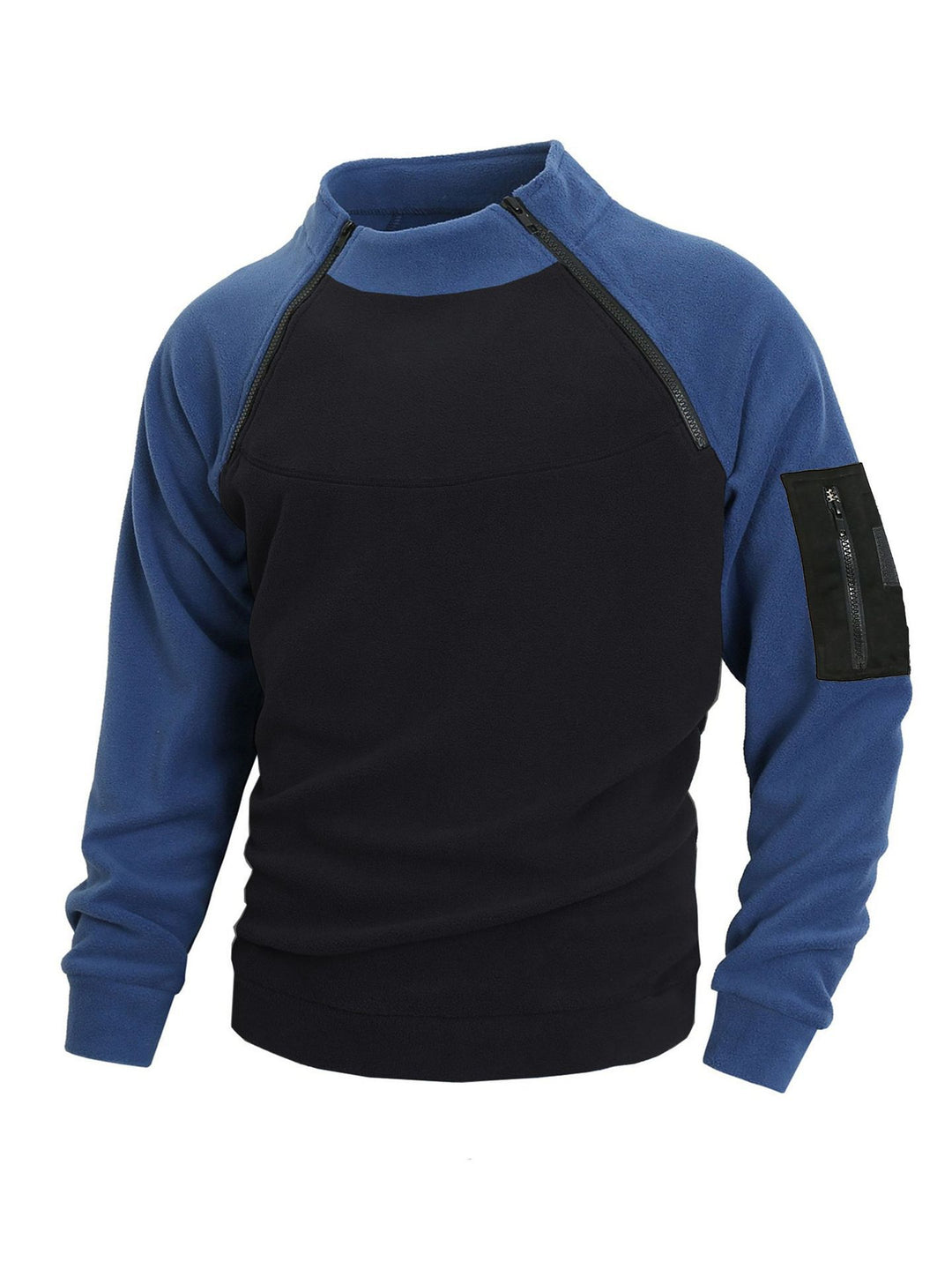 Herren technischer Fleece-Halbzip-Pullover mit asymmetrischen Schulterreißverschlüssen und Reißverschluss-Ärmeltasche – Marzano
