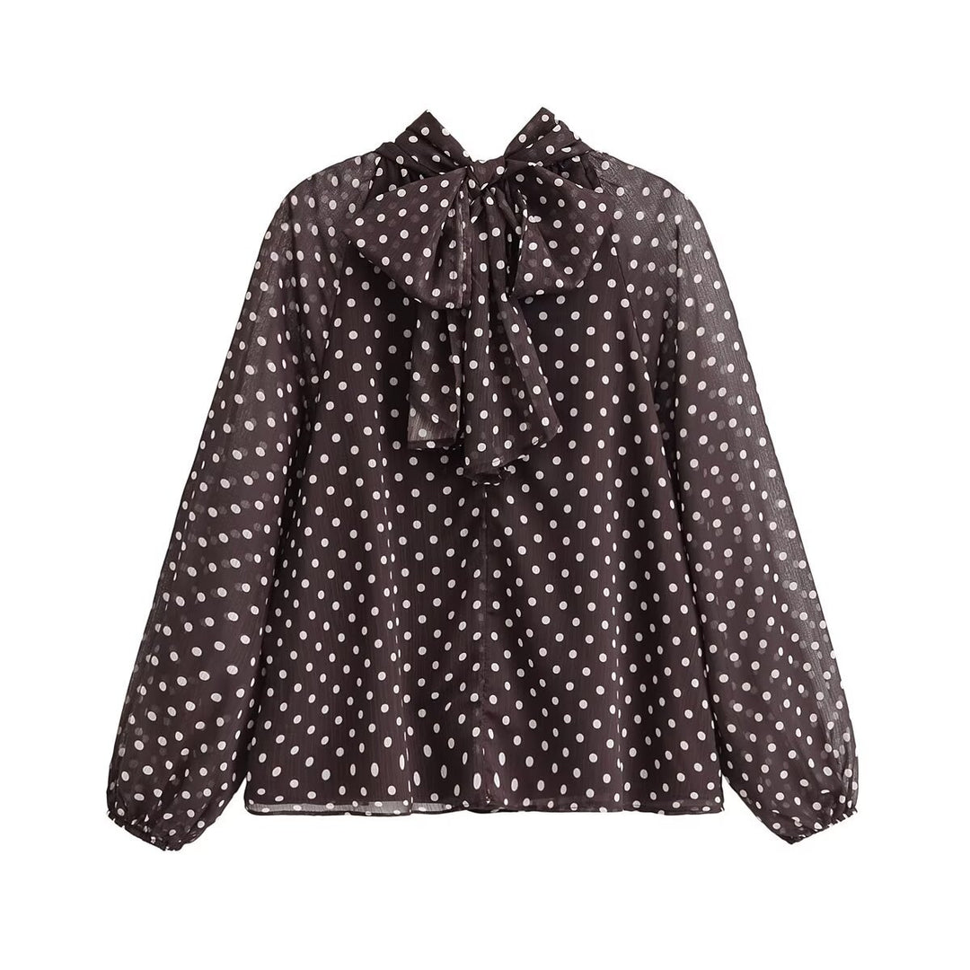 Damen Transparente gepunktete Chiffonbluse mit Schleifenkragen und Ballonärmeln Echo Archiv
