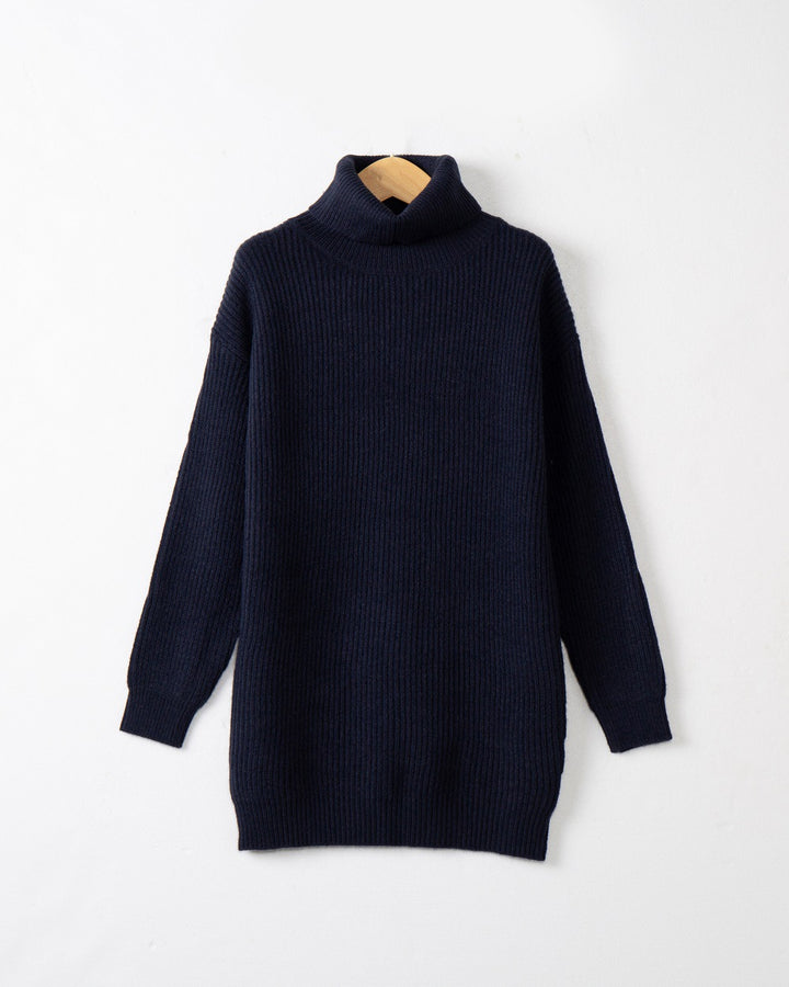 Damen Langer Rippstrick-Rollkragenpullover im Oversize-Schnitt Echo Archiv